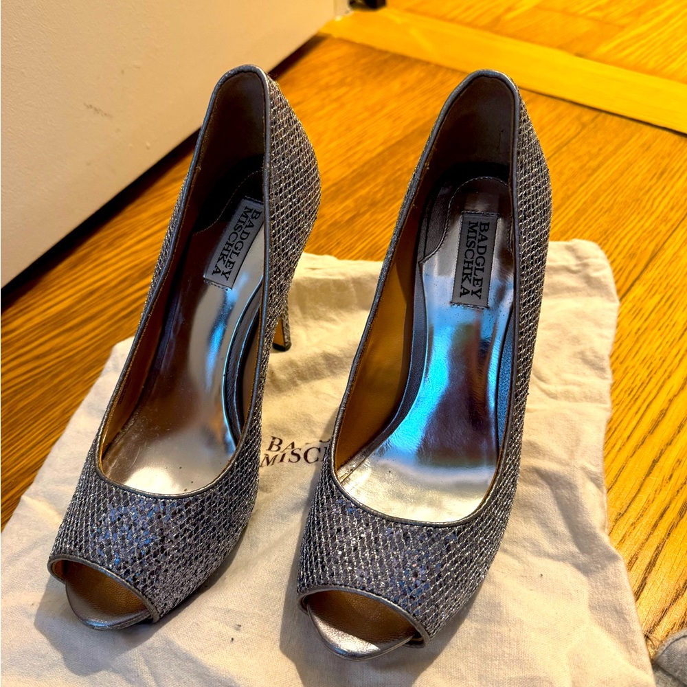 Badgley Mischka silver studded heels